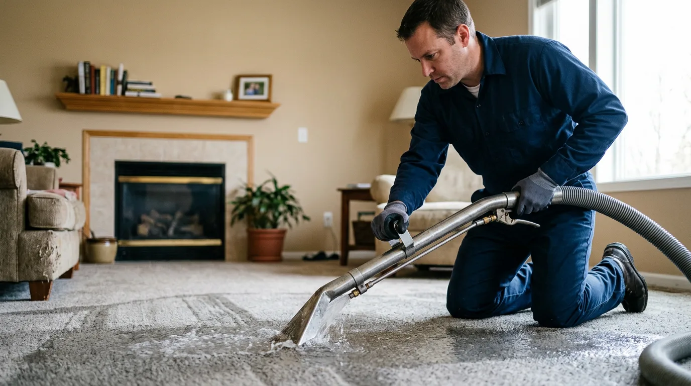 Water damage restoration technician working near Livingston, NJ